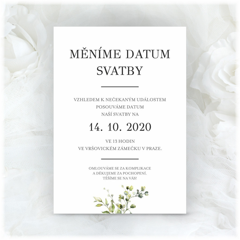 Oznámení o změně datumu svatby