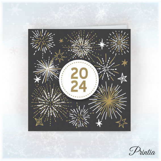 New Year's card with gold and white debossing