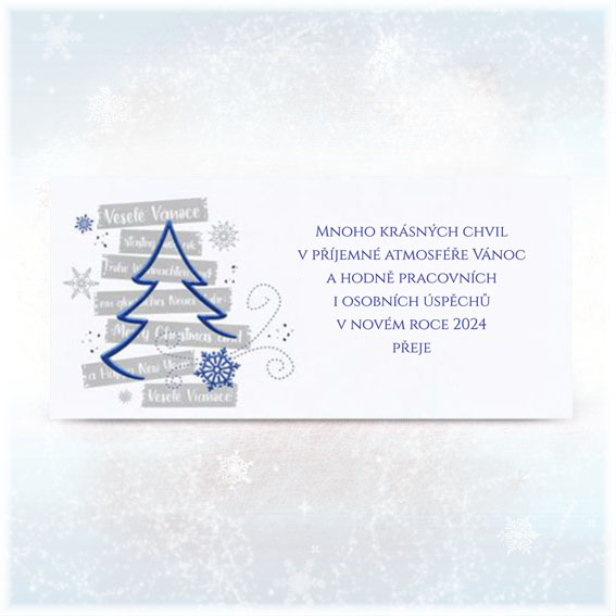 New Year's card with a blue embossed tree