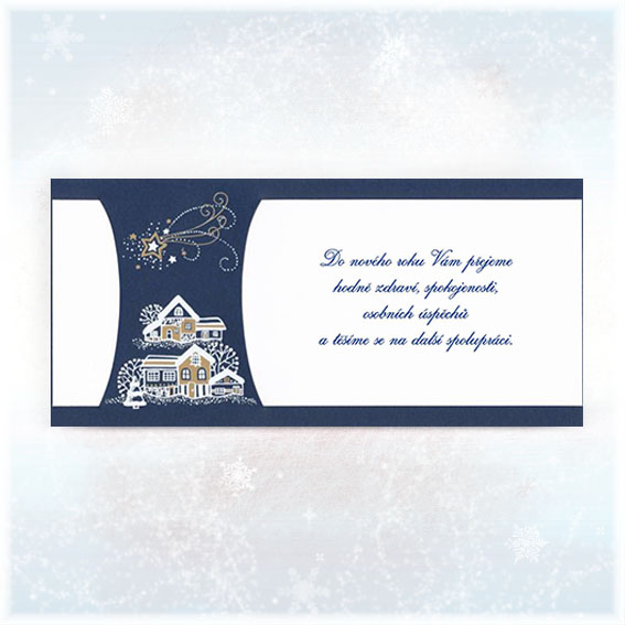 Blue New Year card with houses