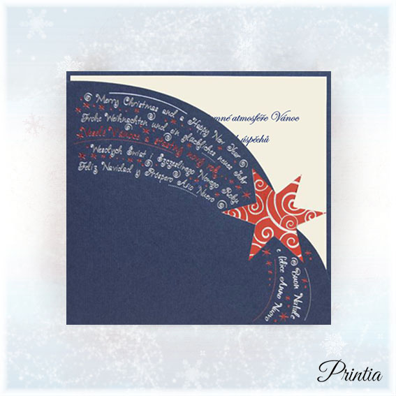 Blue New Year's card with a red star