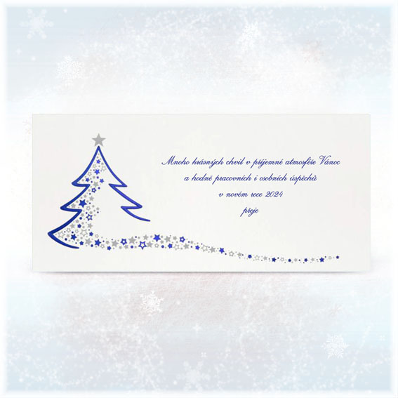 New Year's card with a blue Christmas tree embossing