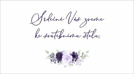 Pozvánka ke svatebnímu stolu s fialovými květy