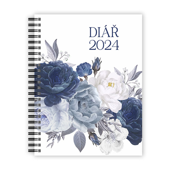 Diary with blue and white flowers