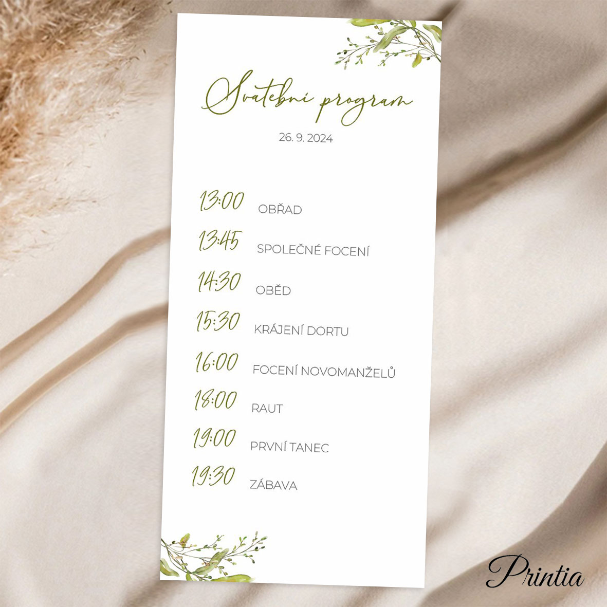 Wedding day schedule with twigs