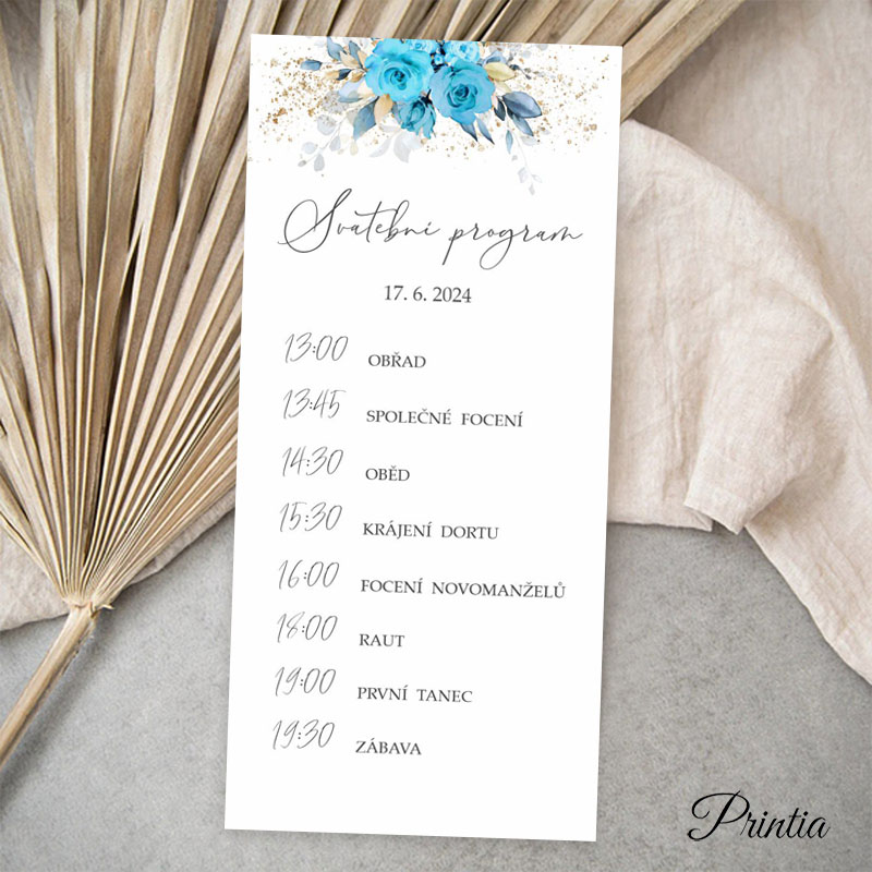 Wedding timeline with turquoise flowers
