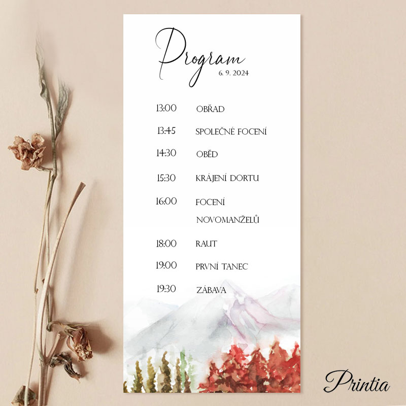 Wedding day timeline with autumn landscape