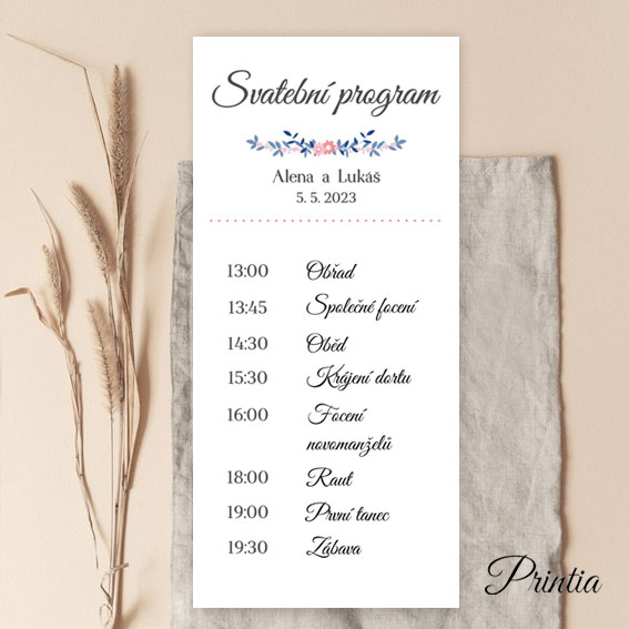 Wedding timeline with blue pink branch