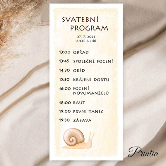 Wedding program with drawing of snails