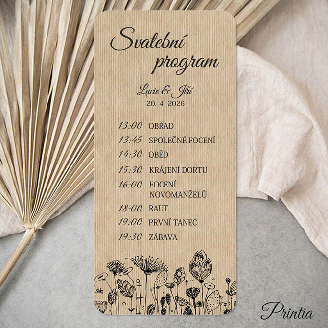 Svatební program s jednoduchými květy
