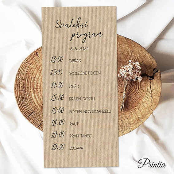 Wedding day schedule on light kraft paper