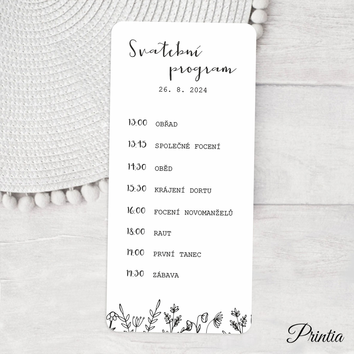 Wedding day schedule with simple flowers