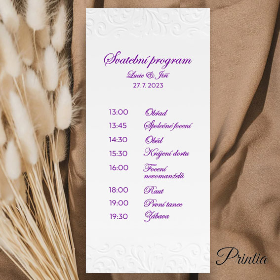 Wedding timeline with embossed ornament