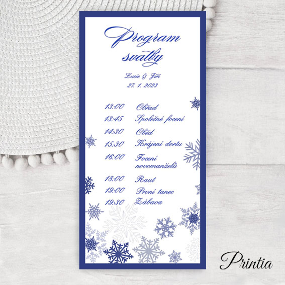 Wedding program with snowflakes