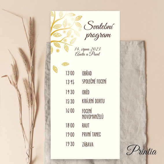 Wedding timeline with golden tree