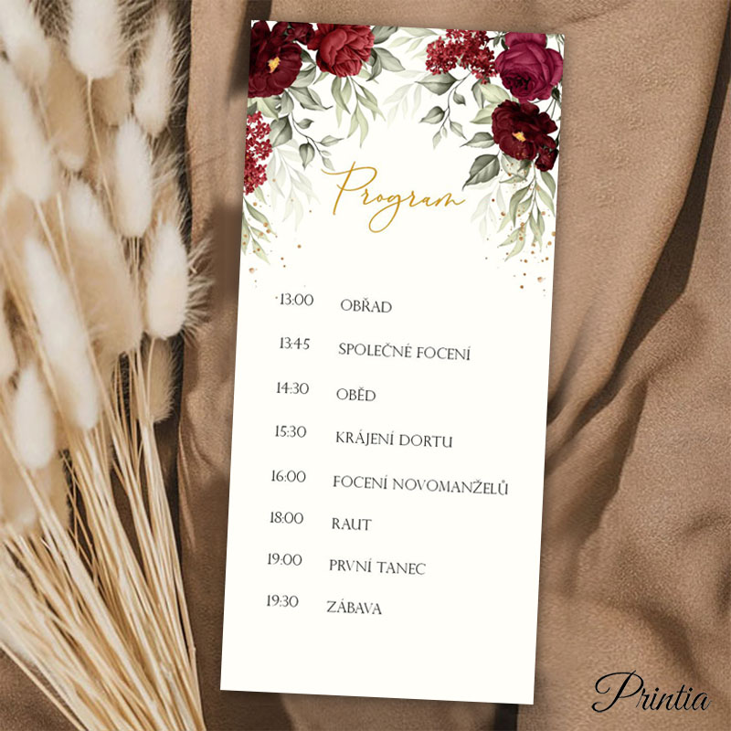 Wedding day timeline with red flowers