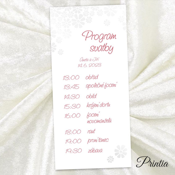 Wedding timeline with embossed flowers