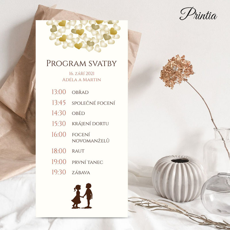 Wedding timeline with glossy hearts