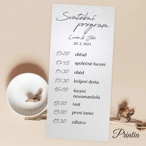 Wedding timeline on pearlescent paper