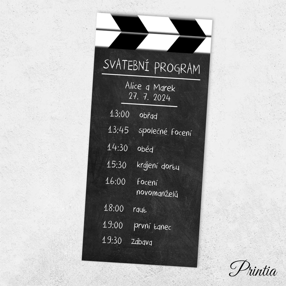 Svatební program filmová klapka