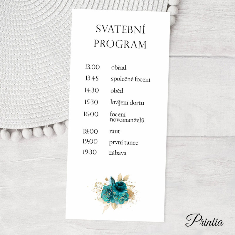 Wedding day timeline with turquoise flowers