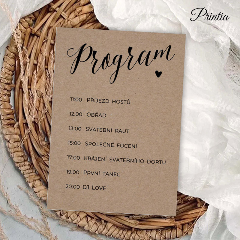 Wedding schedule on kraft paper 