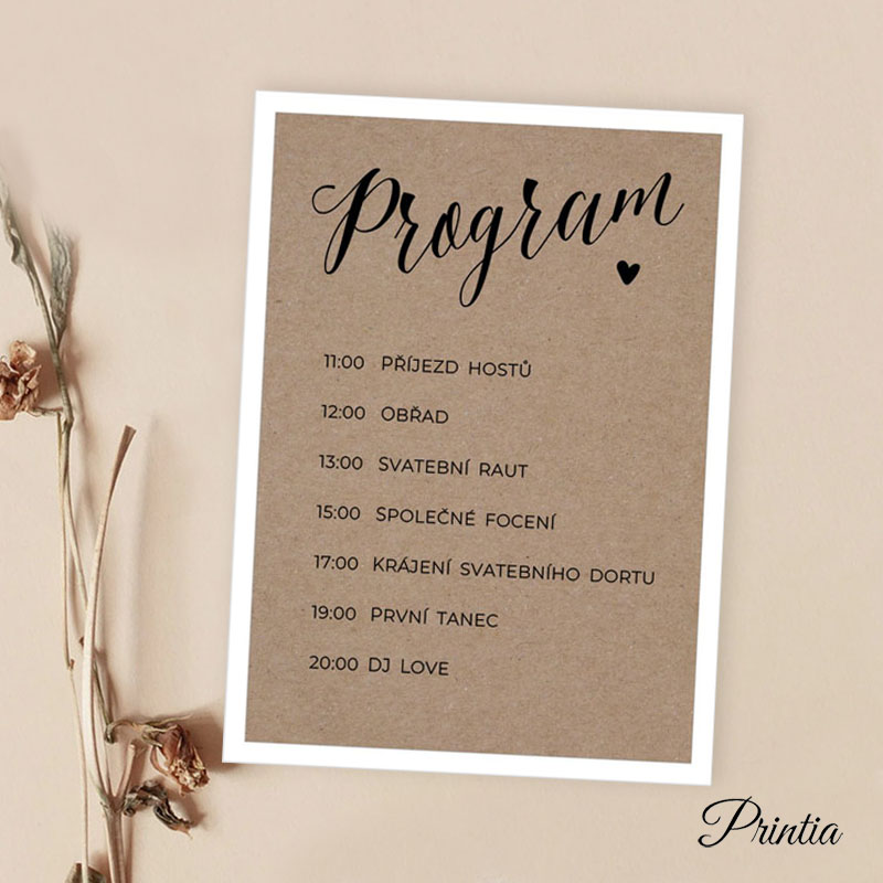 Wedding schedule on kraft paper 