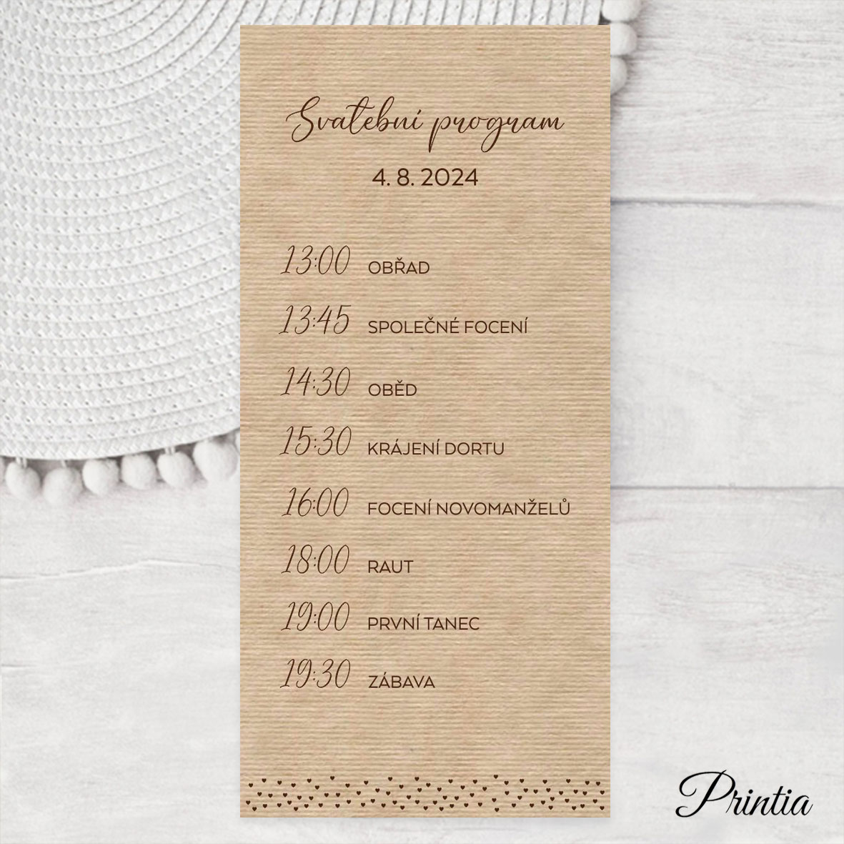 Wedding day schedule with hearts 