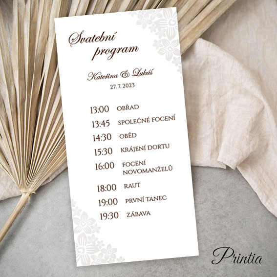 Wedding timeline with embossed floral ornament
