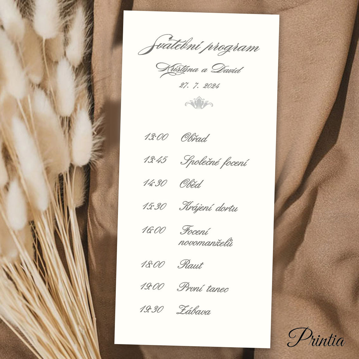 Wedding timeline with blue ornament