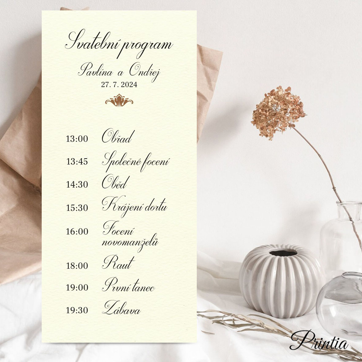 A simple creamy wedding timeline