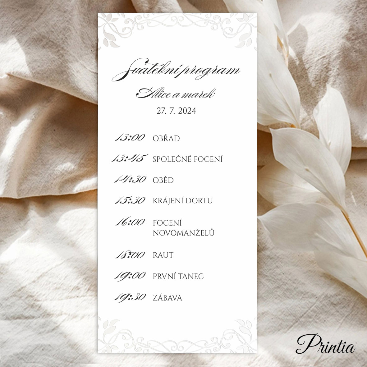 Wedding timeline with pearl embossing