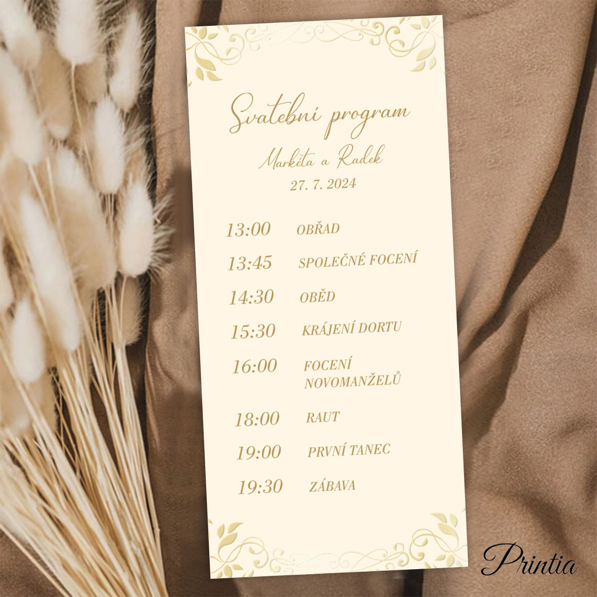 Creamy wedding timeline with embossing