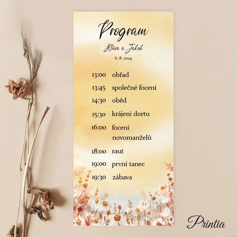 Wedding timeline with meadow flowers