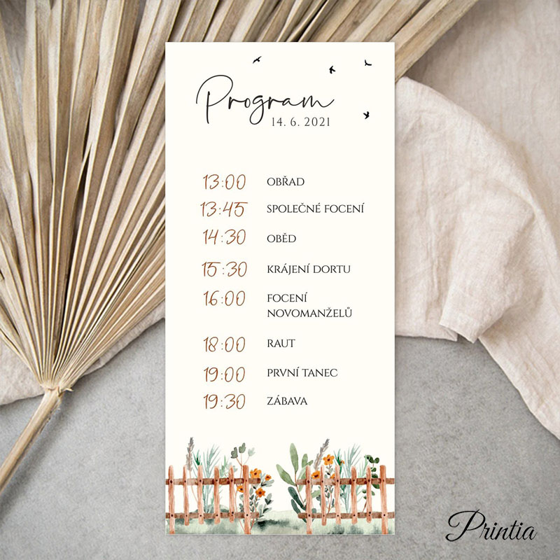 Wedding timeline with flowers behind the fence