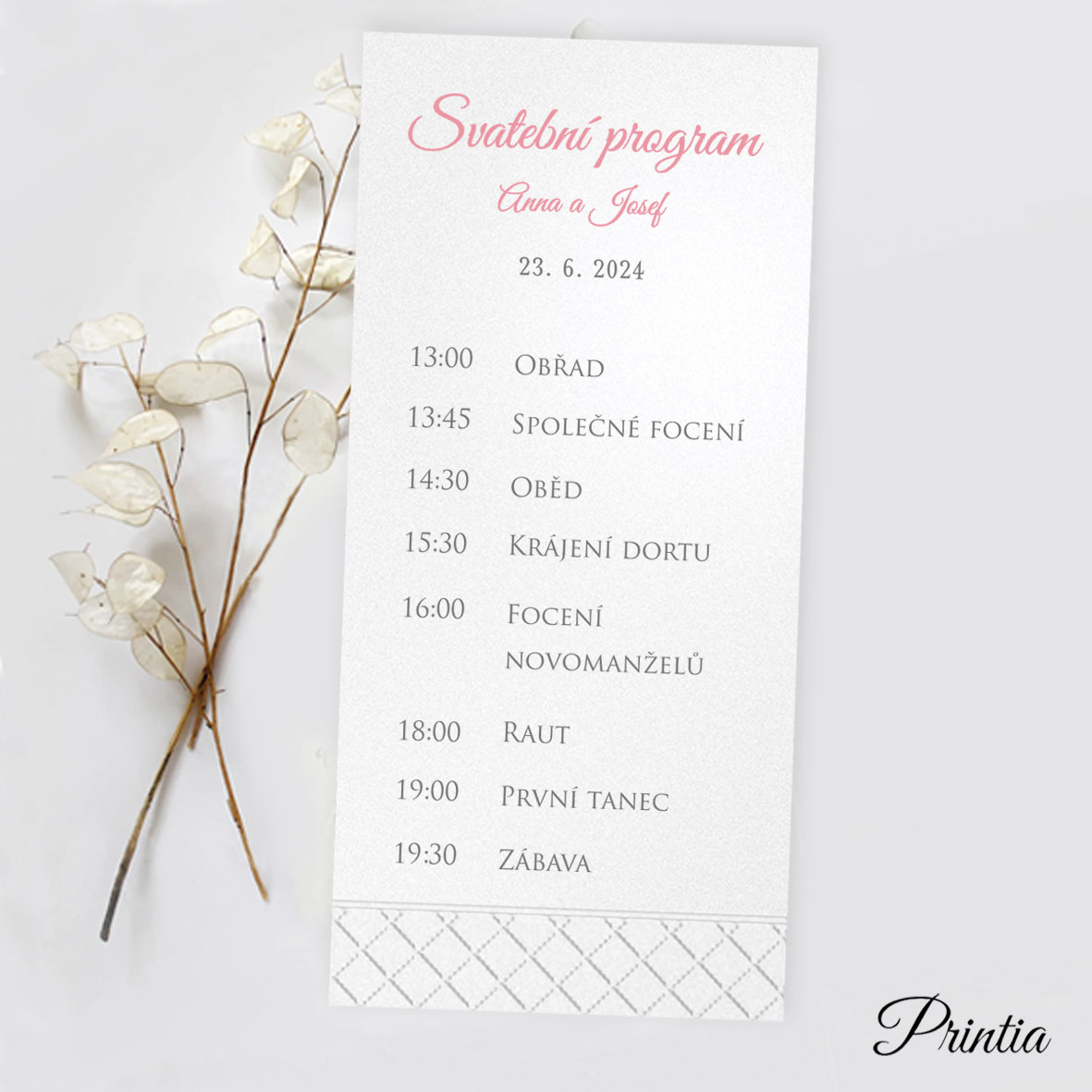 Square wedding timeline with embossed ornaments