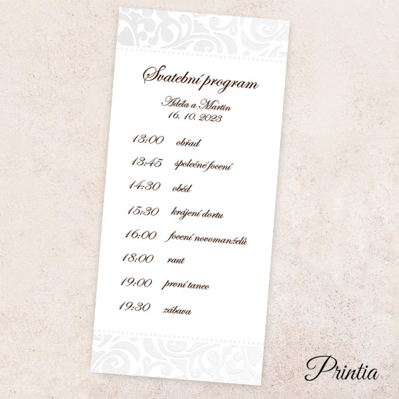 Wedding program with pearly ornament