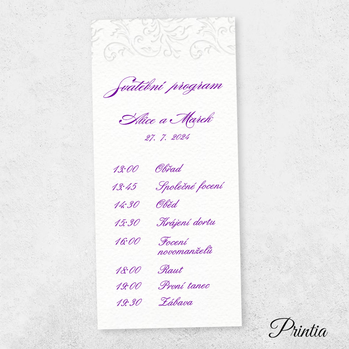 Wedding timeline with embossed ornament