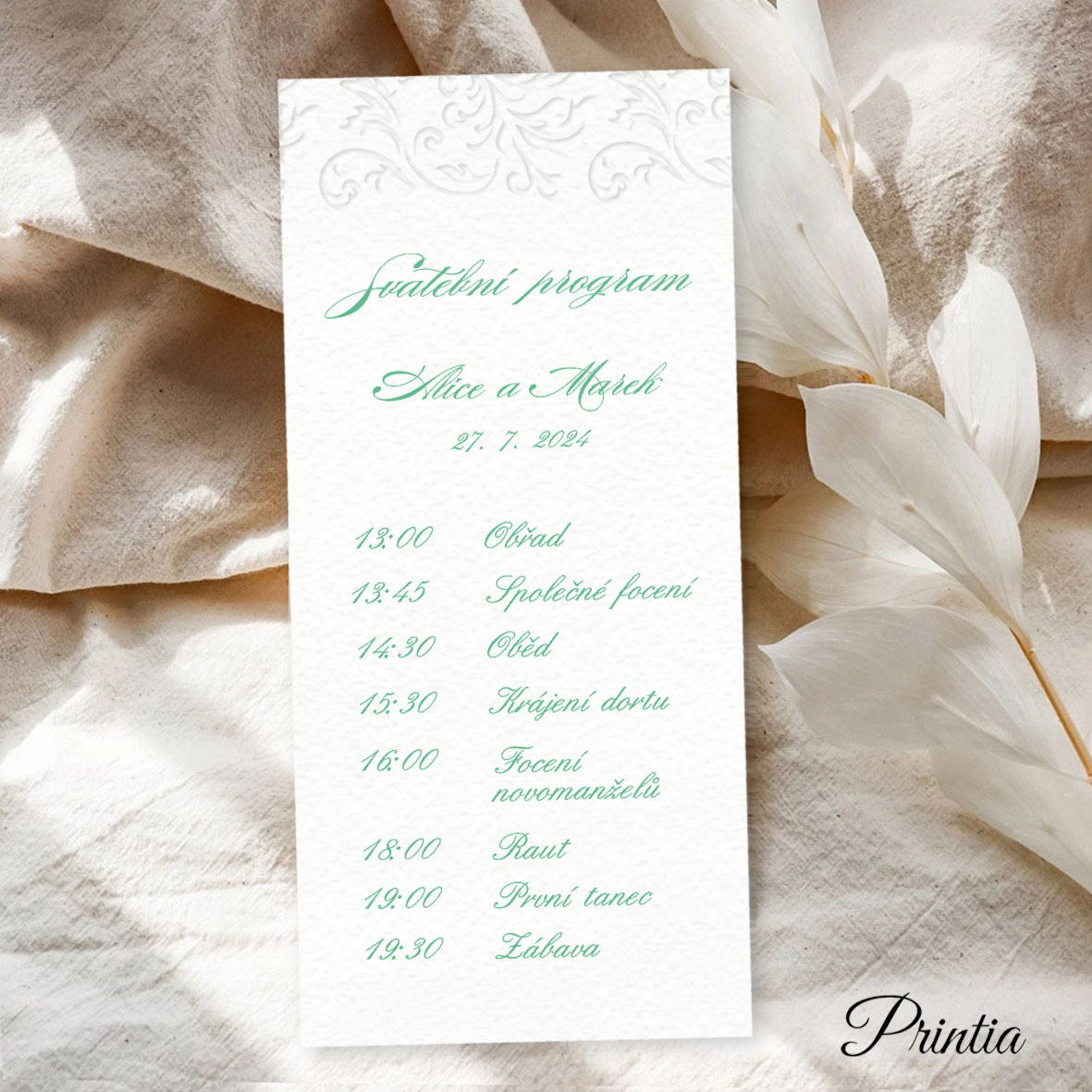 Wedding timeline with embossed ornament