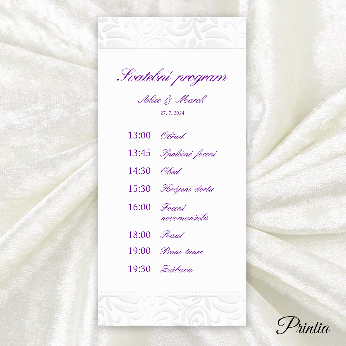 Wedding timeline with pearly ornament