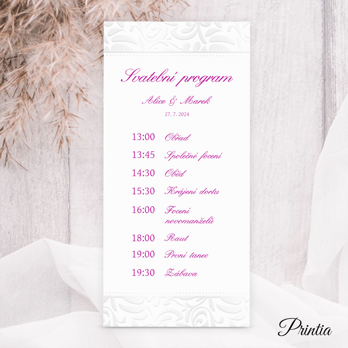 Wedding timeline with pearly ornament