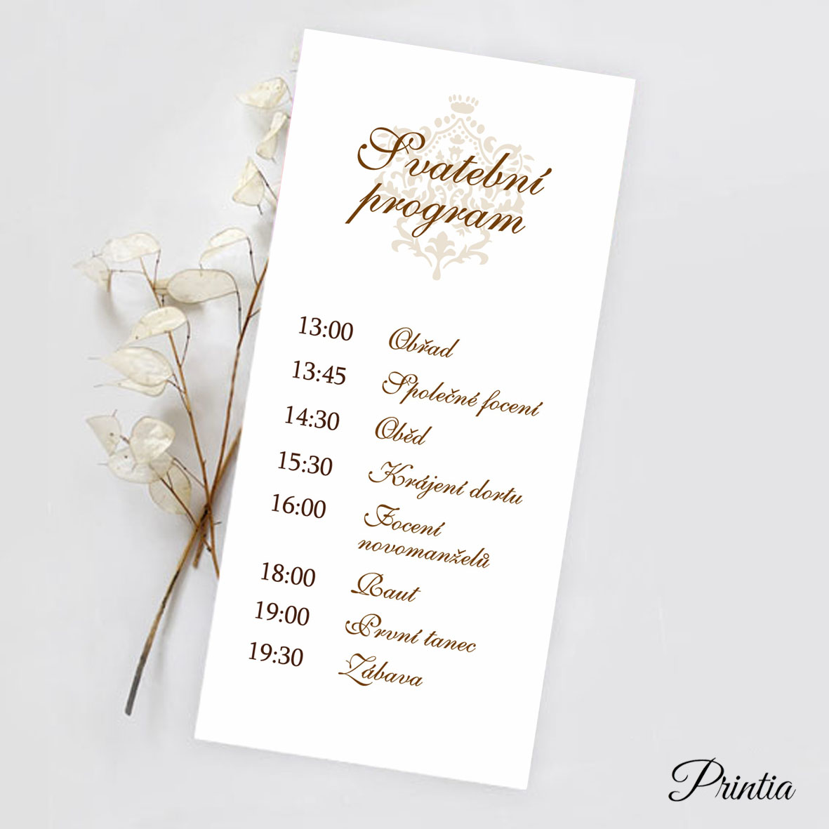 Wedding day timeline with ornament