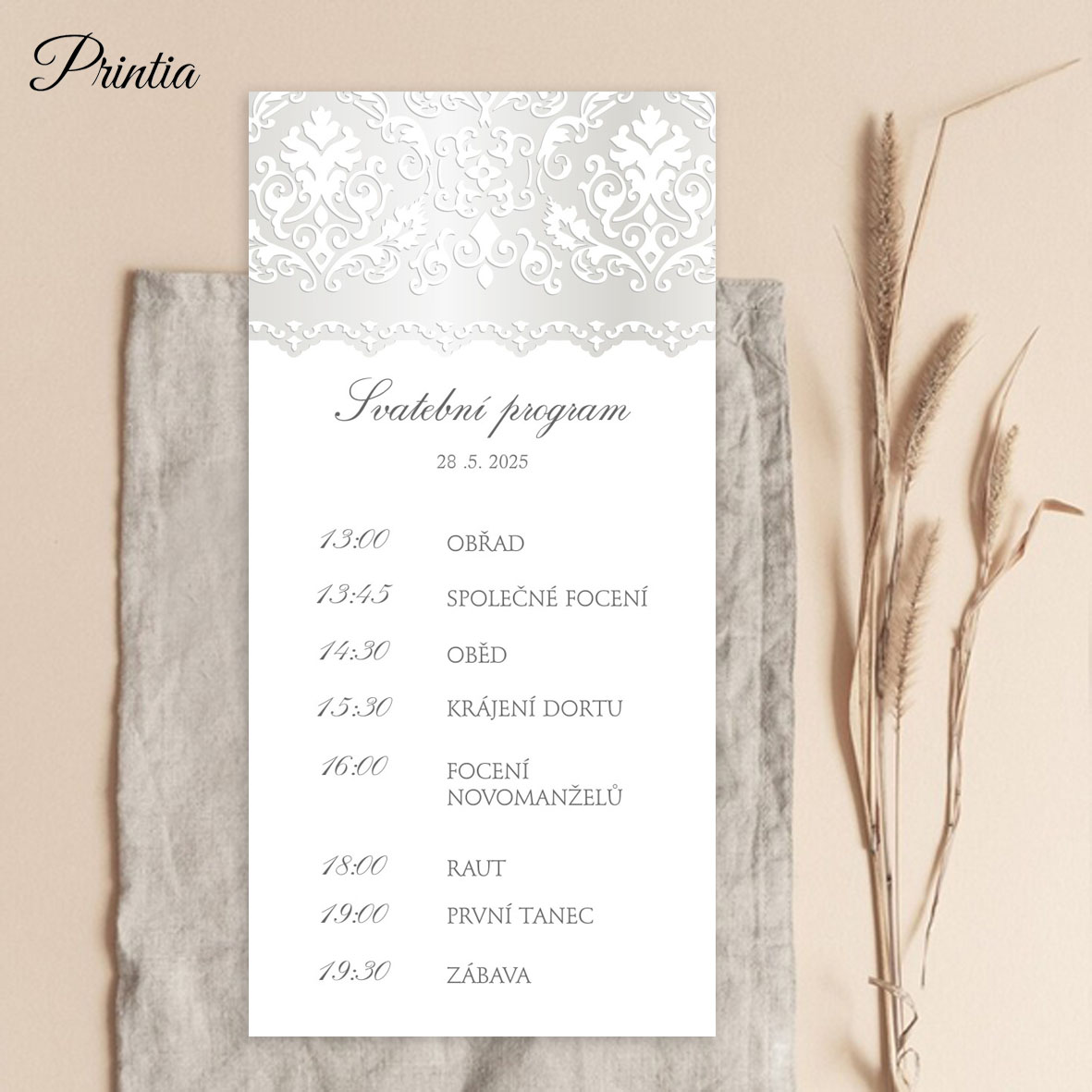 Wedding timeline with pearly embossing