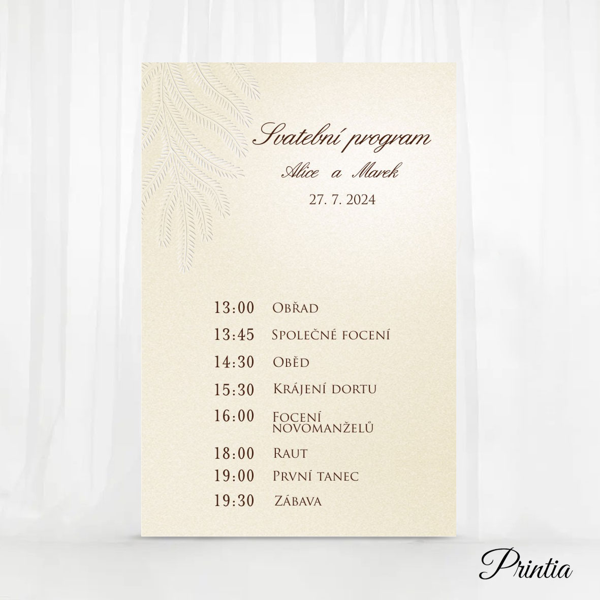 Wedding timeline with feather