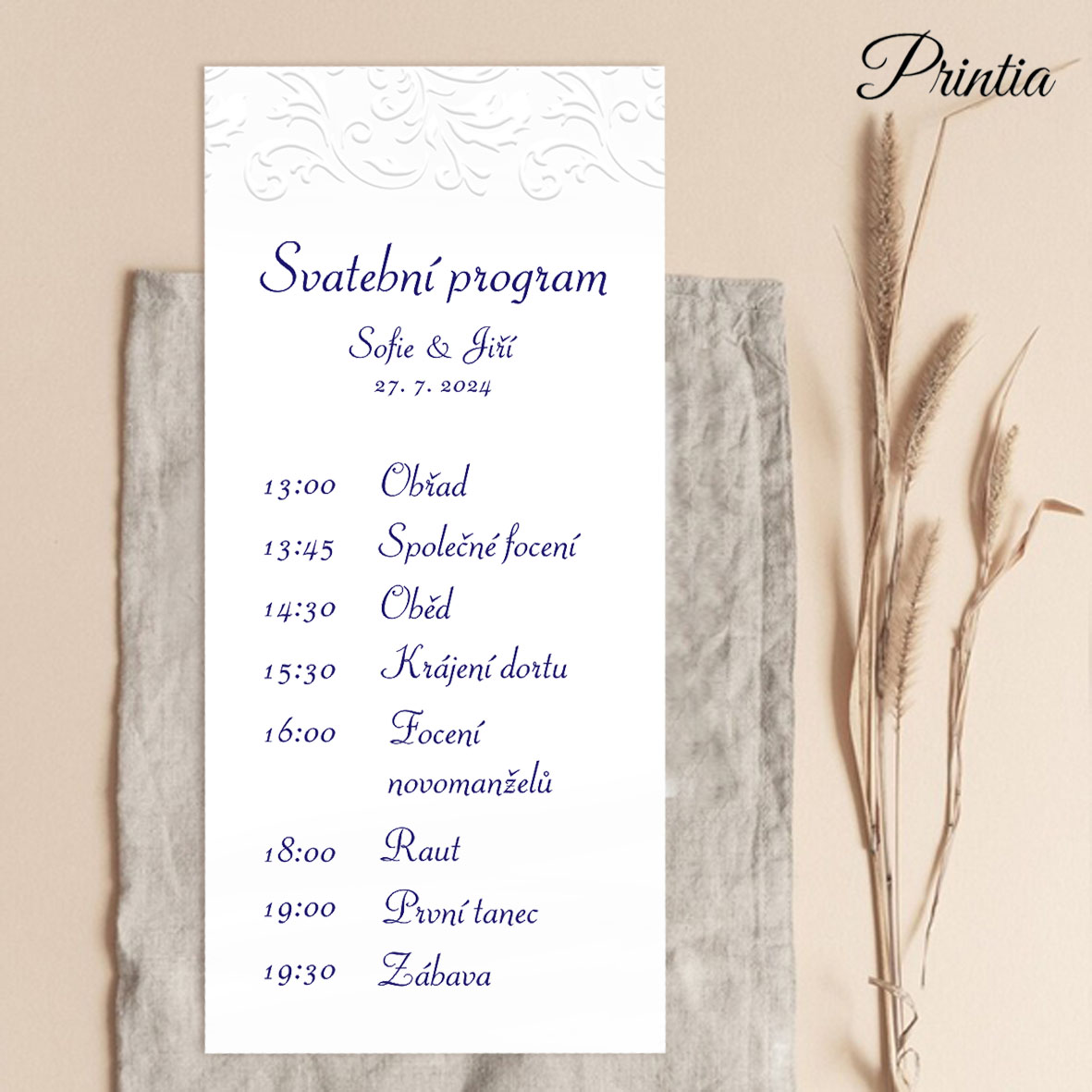 Wedding timeline with embbosed ornament