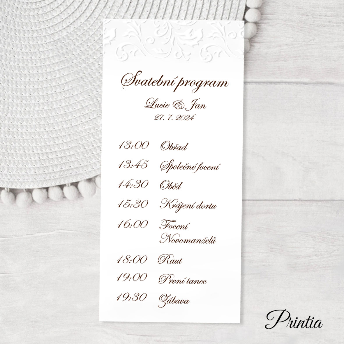 Wedding timeline with embossed ornament