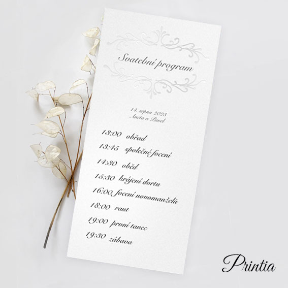 Wedding timeline on pearly paper with embossing