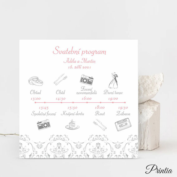 Wedding timeline with silver pattern.