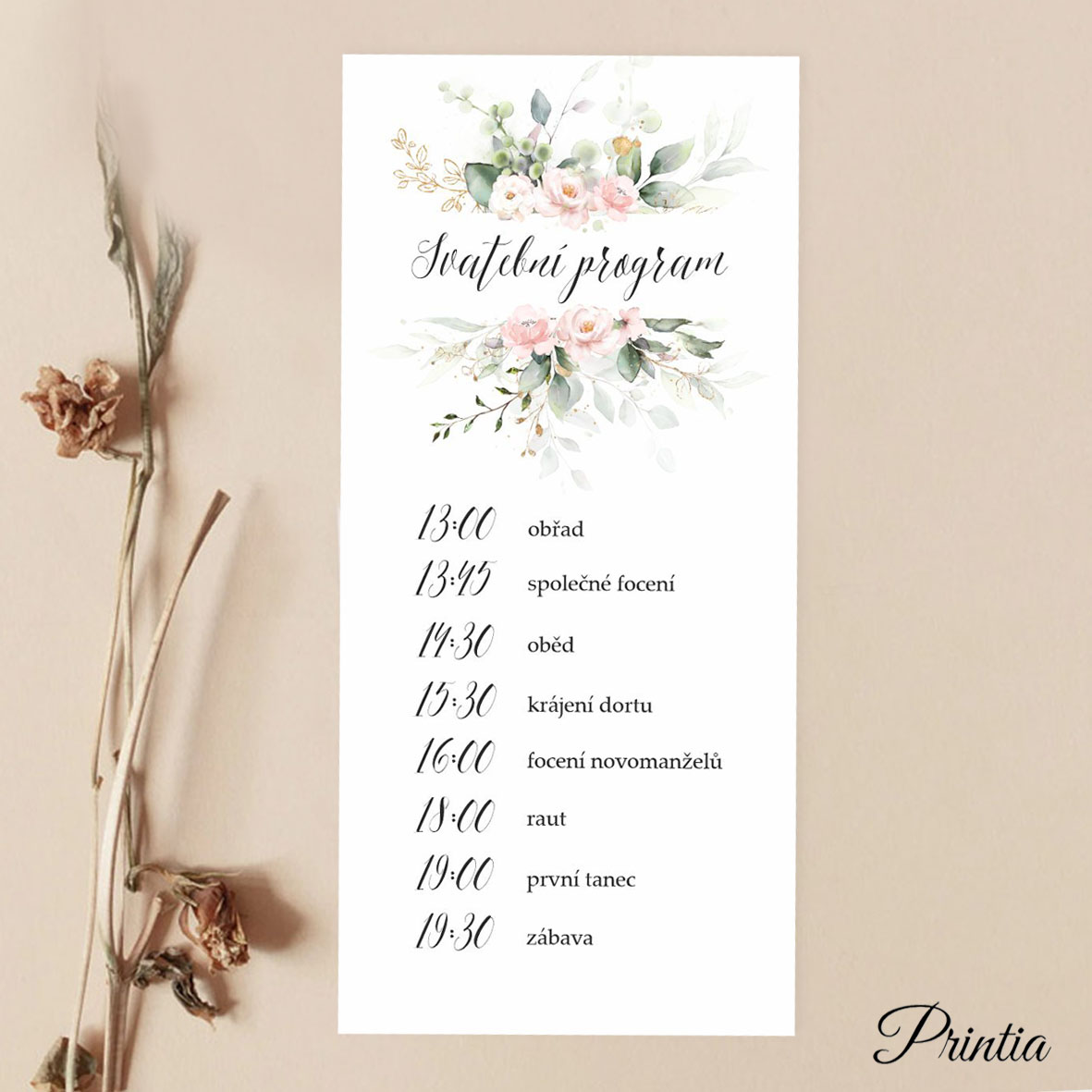 Wedding day schedule with flowers