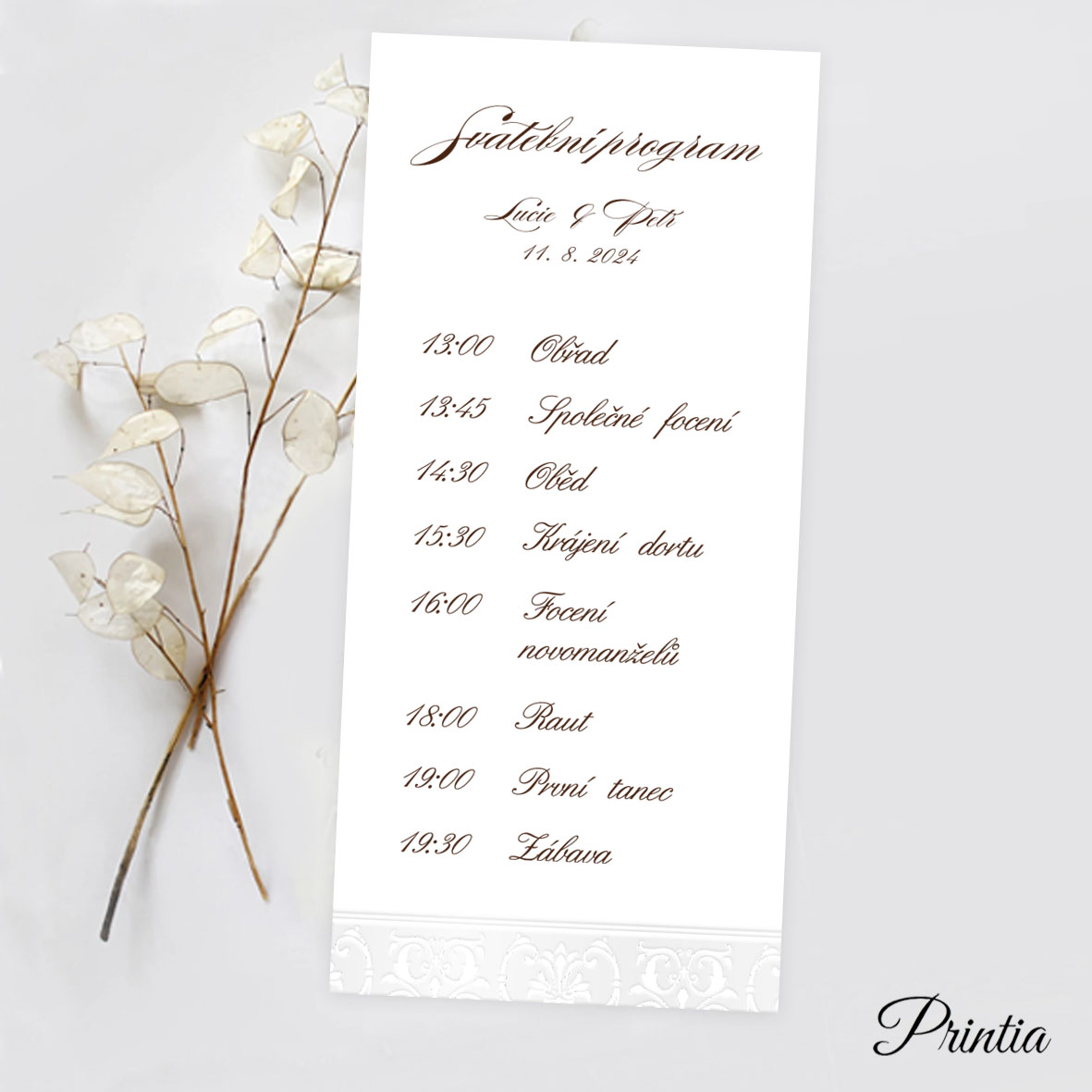 Wedding timeline with pearl frame